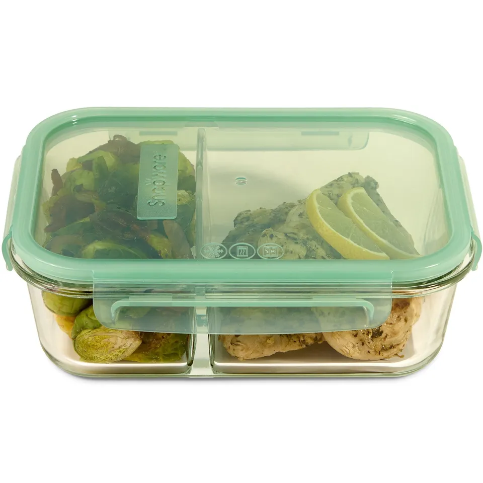 snapware-mealbox-5-8-cup-divided-glass-food-storage-container-with-blue-lid image 1