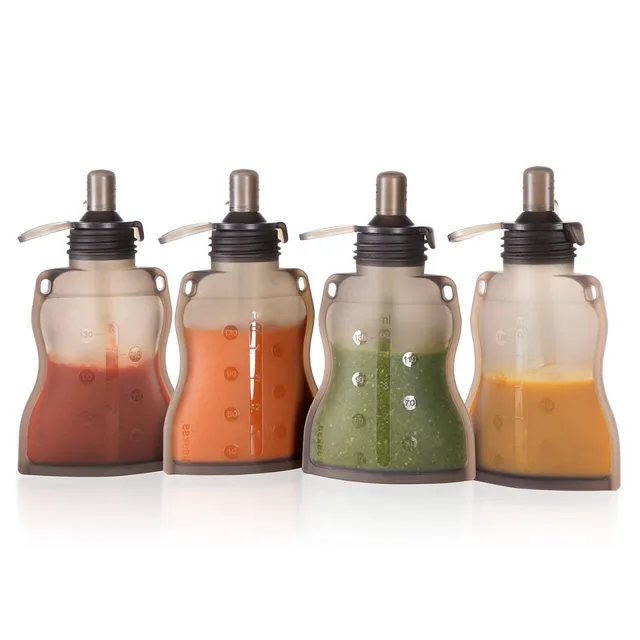 haakaa-reusable-baby-food-pouches-4oz-4-pack-silicone-squeeze-pouch-for-homemade image 1