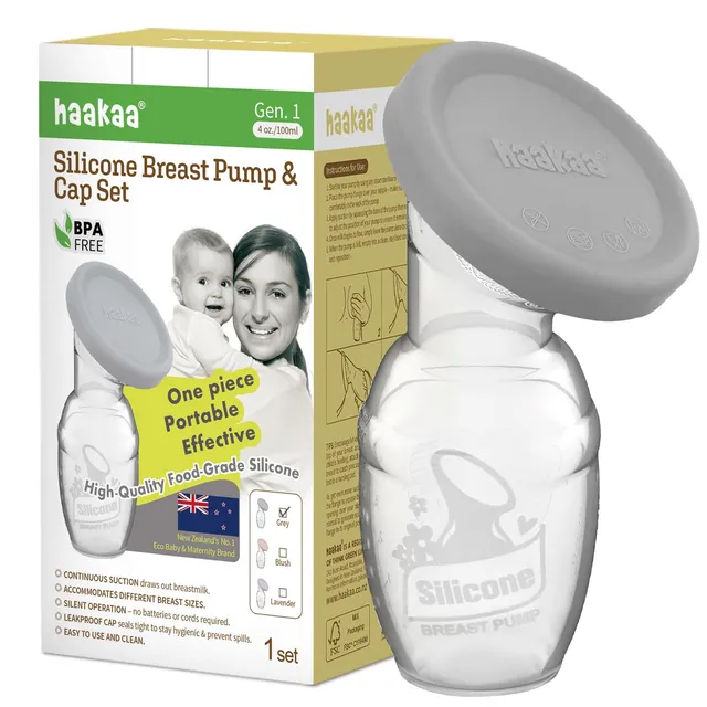 haakaa-manual-breast-pump-with-food-grade-silicone-cap-4oz-100ml-gen-1-grey image 1