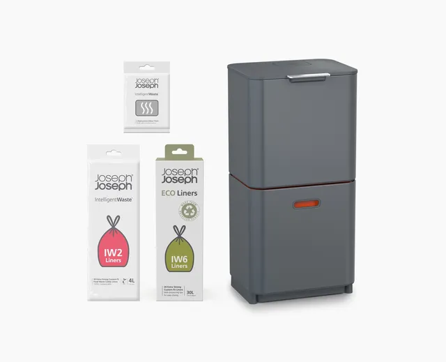 joseph-joseph-totem-max-60l-grey-waste-recycling-bin-starter-set image 1