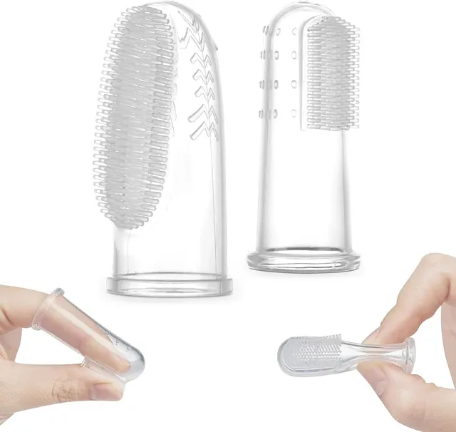 haakaa-silicone-baby-finger-toothbrush-set-2-pack-with-storage-case-360-bristles image 1