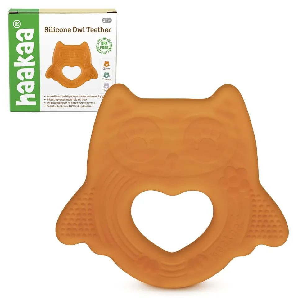 haakaa-silicone-owl-teether-food-grade-smiling-teething-toy-for-infants-bpa-free image 1