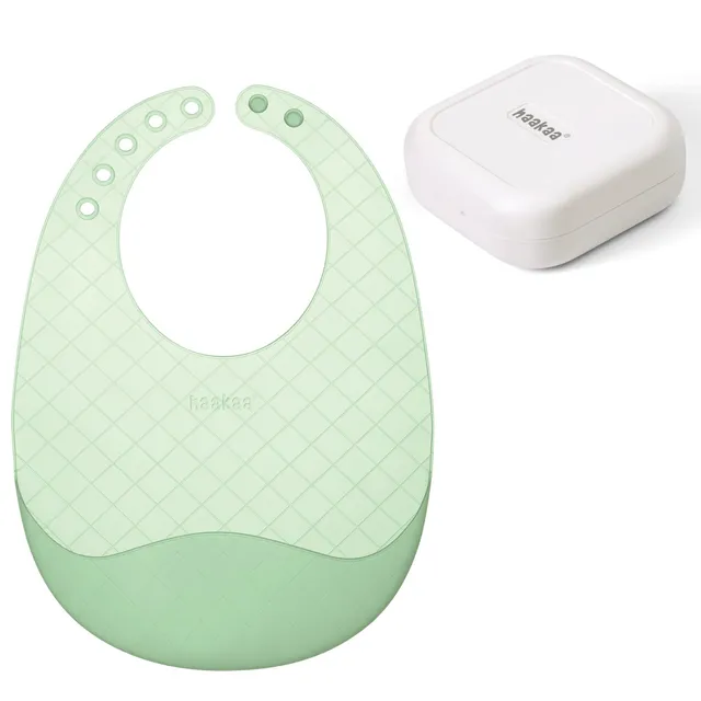 haakaa-lightweight-silicone-pocket-bib-ultra-light-and-foldable-travel-bib-with- image 1
