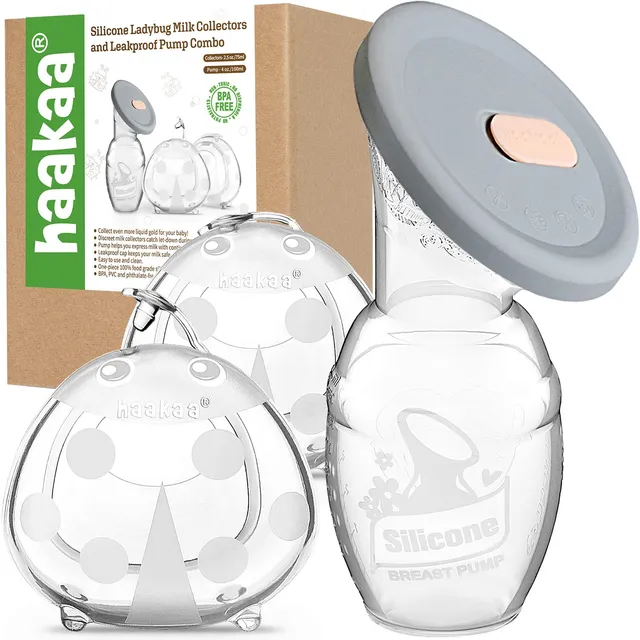 haakaa-4-oz-manual-breast-pump-with-silicone-lid-and-2x-ladybug-milk-collectors- image 1