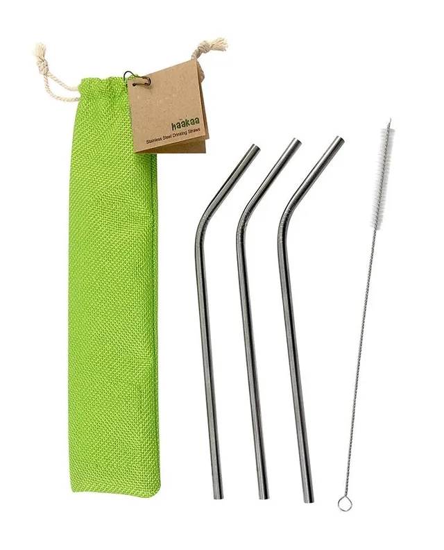 haakaa-curved-stainless-steel-straws-with-cleaning-brush-3-pack image 1
