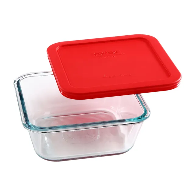 pyrex-simply-store-4-cup-square-glass-food-storage-container-with-red-lid image 1