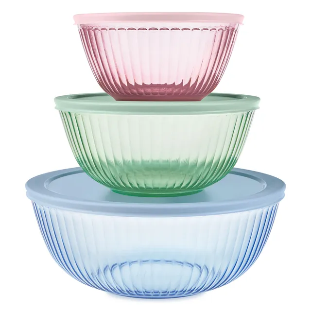 pyrex-sculpted-tinted-glass-mixing-bowls-with-lids-6-piece-set-mixed-colors image 1