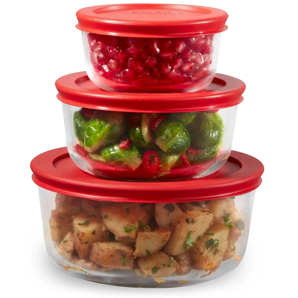 pyrex-simply-store-6-piece-round-glass-food-storage-set-with-red-lids image 1