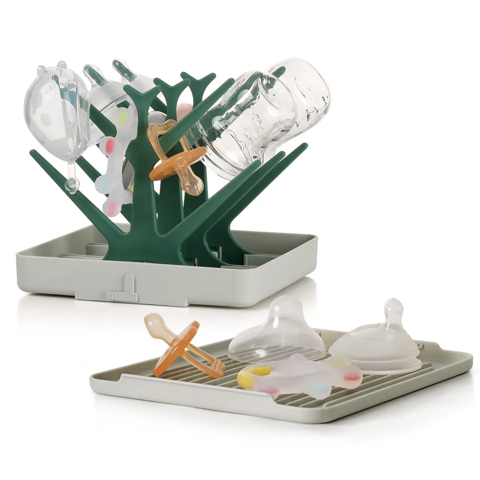 haakaa-portable-baby-bottle-drying-rack-with-tray-foldable-green image 1