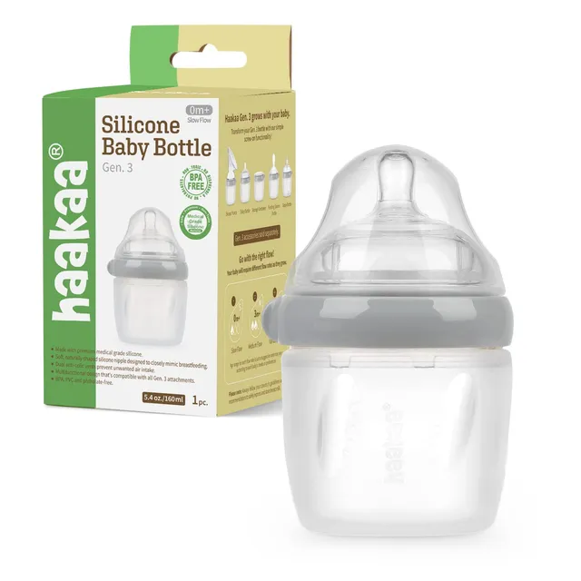 haakaa-gen-3-silicone-baby-bottle-160ml-5oz-anti-colic-nipple-grey image 1