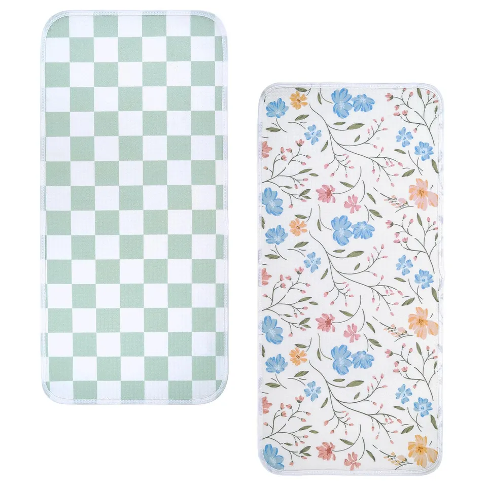 haakaa-waterproof-changing-pad-liners-2-pack-13-x-27-5-garden-flow-checkered-day image 1