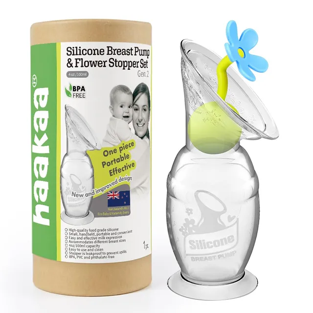 haakaa-manual-breast-pump-4oz-100ml-with-suction-base-flower-stopper-100-food-gr image 1