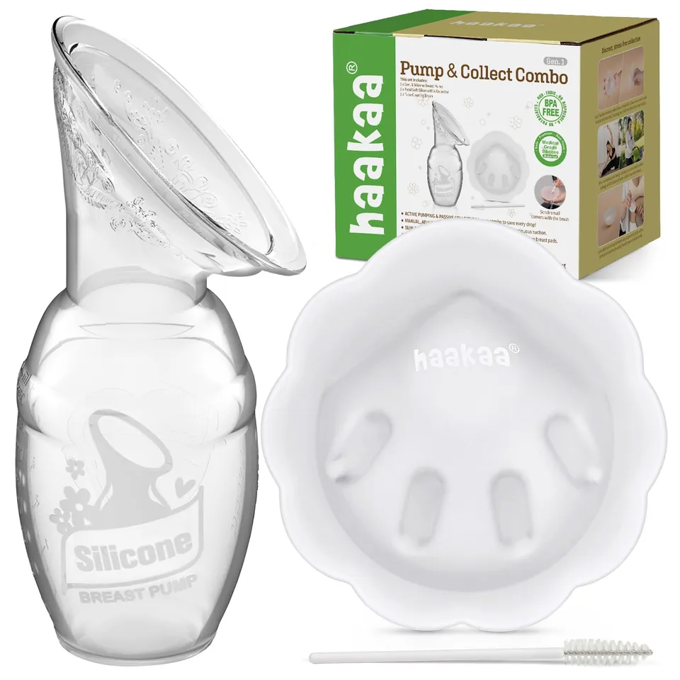 haakaa-manual-breast-pump-4oz-100ml-and-petal-milk-collector-combo-with-cleaning image 1