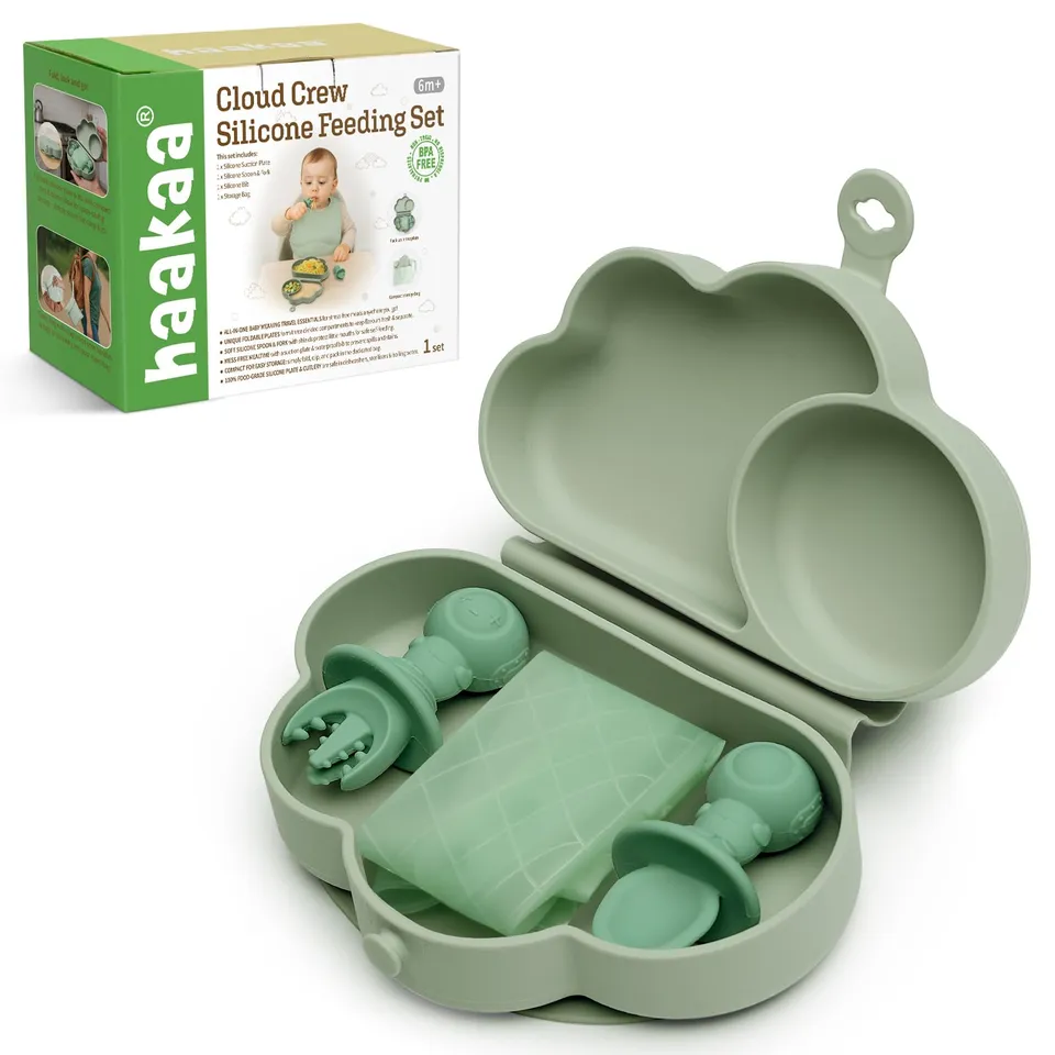haakaa-cloud-crew-silicone-travel-baby-feeding-set-foldable-suction-plate-bib-sp image 1