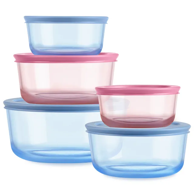 pyrex-simply-store-tinted-glass-round-storage-containers-10-piece-set-mixed-colo image 1