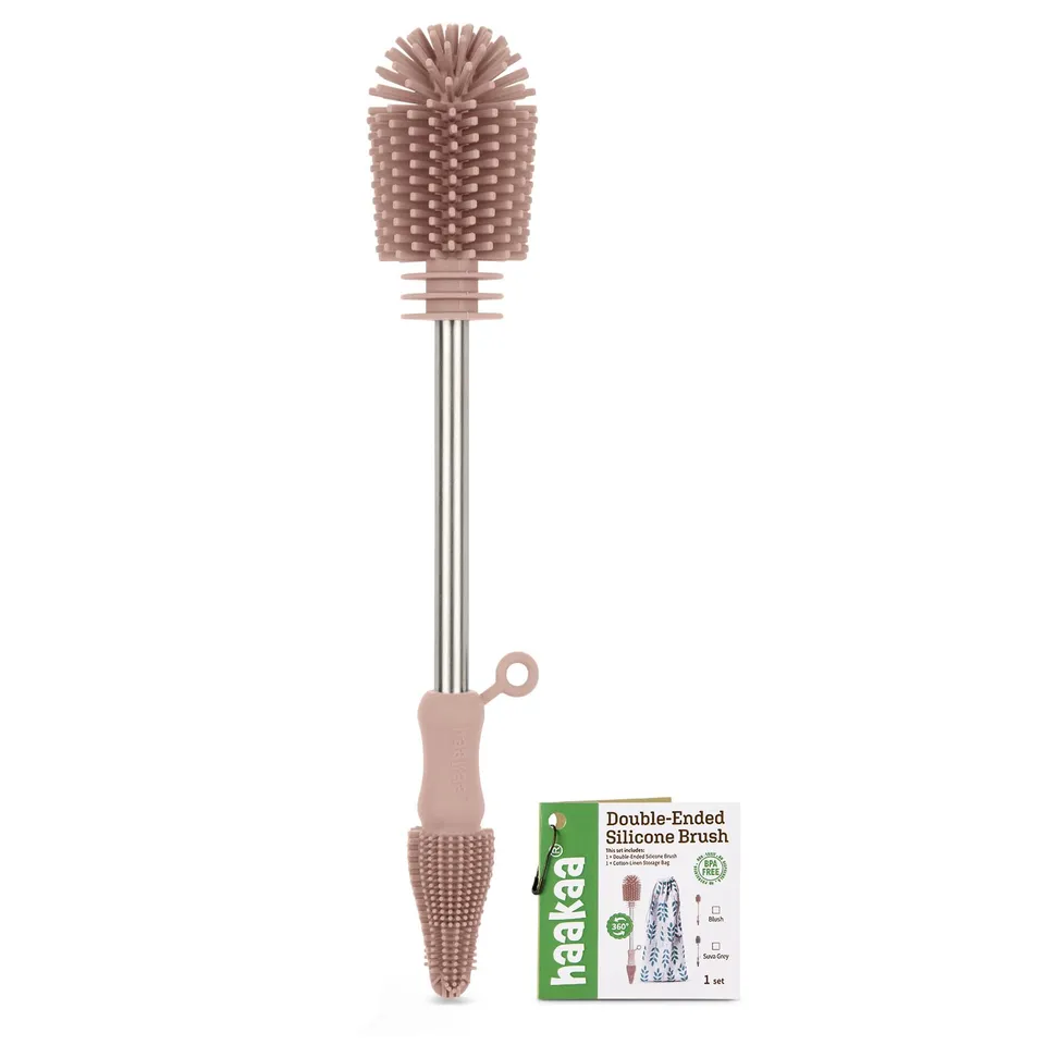 haakaa-silicone-baby-bottle-brush-double-ended-food-grade-silicone-pink-1-pack image 1