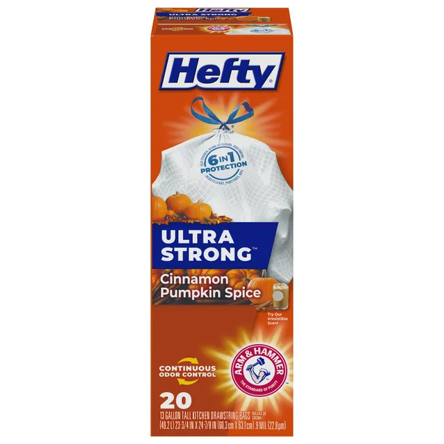 hefty-ultra-strong-13-gallon-tall-kitchen-trash-bags-drawstring-cinnamon-pumpkin image 1