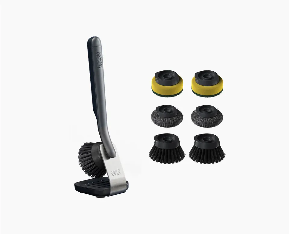 joseph-joseph-sinktech-washing-up-brush-set-with-steel-stand-drip-tray-extra-hea image 1