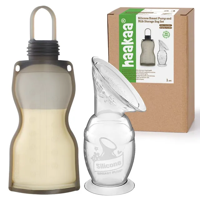 haakaa-manual-breast-pump-with-suction-base-silicone-storage-bag-combo-4oz-100ml image 1