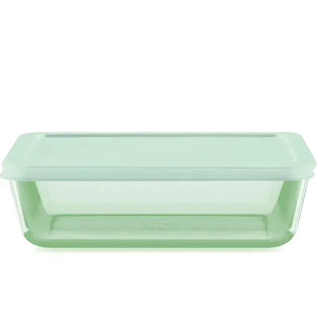 pyrex-simply-store-tinted-6-cup-rectangle-glass-storage-container-with-green-pla image 1