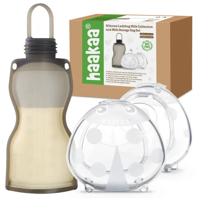 haakaa-manual-breast-pump-with-bag-combo-2-ladybug-collectors-260ml-storage-bag image 1