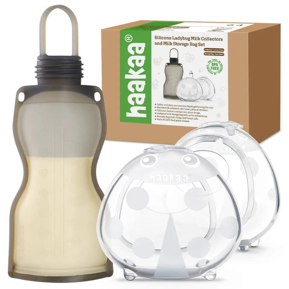 haakaa-manual-breast-pump-with-bag-combo-2-ladybug-collectors-260ml-storage-bag image 1