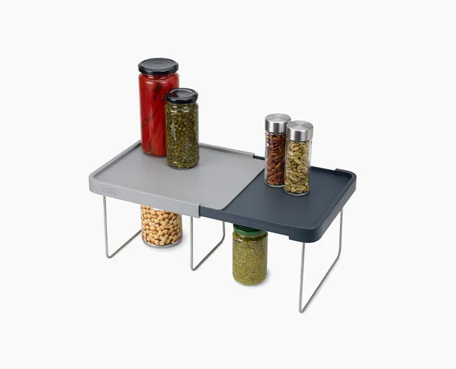 joseph-joseph-cupboardstore-expandable-grey-shelf-with-fold-out-steel-legs image 1