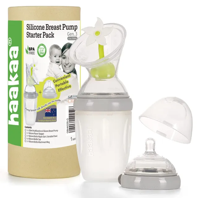 haakaa-gen-3-silicone-breast-pump-8oz-250ml-with-baby-bottle-teat-flower-stopper image 1
