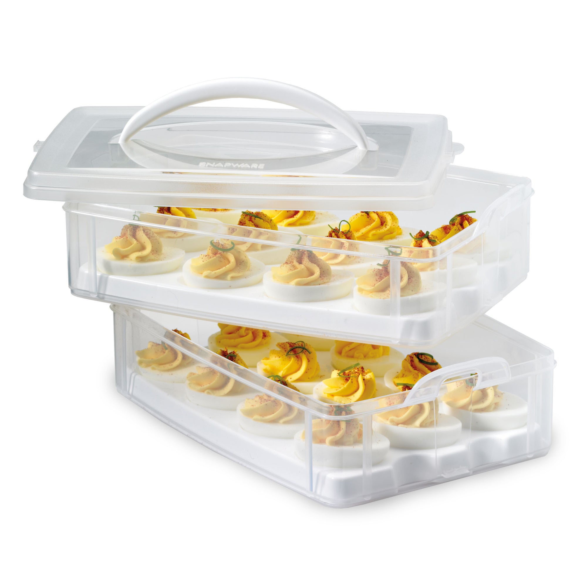 snapware-snap-n-stack-2-layer-food-storage-container-with-egg-holder-trays image 2
