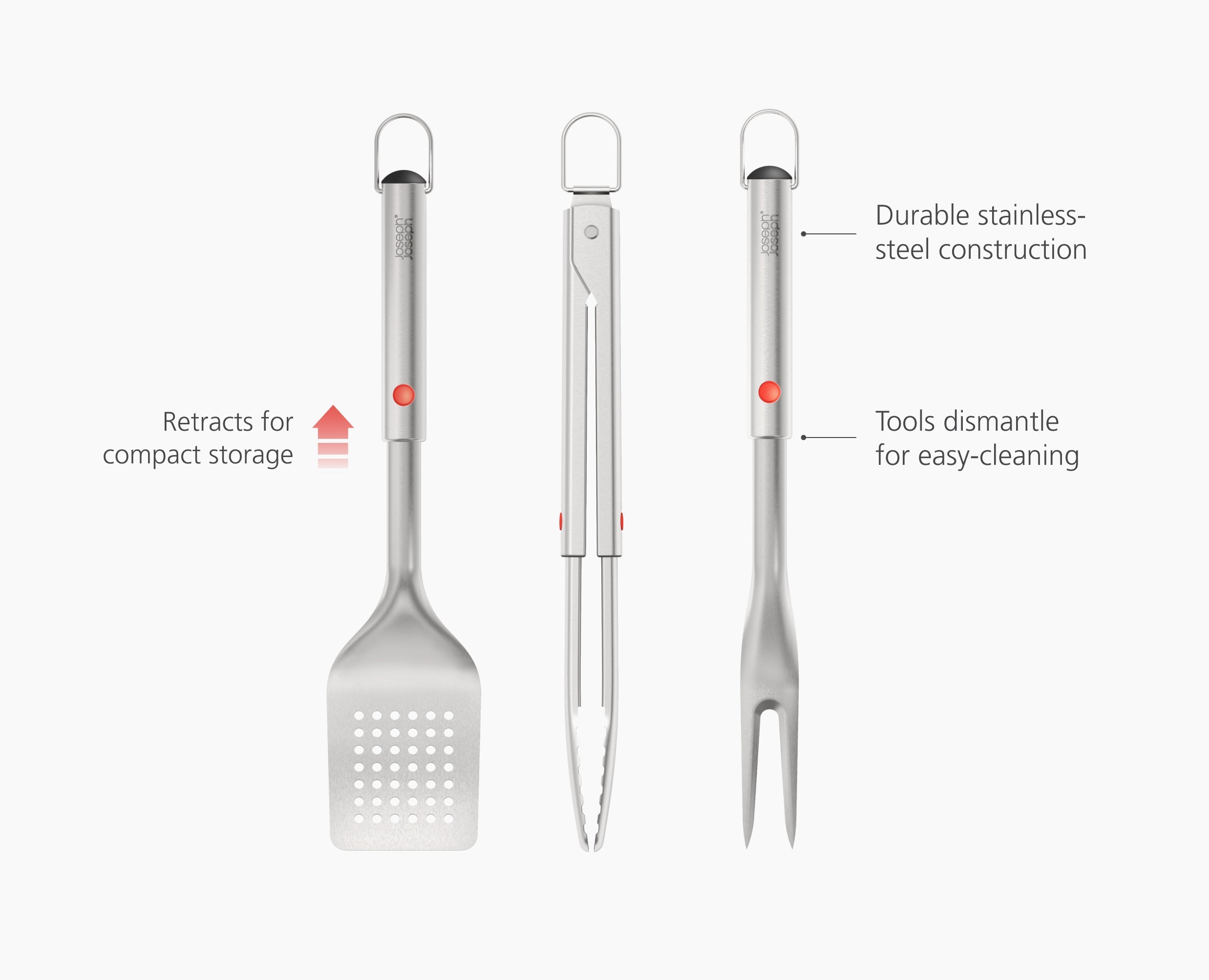 joseph-joseph-grillout-3-piece-stainless-steel-bbq-turner-tongs-fork-set image 6