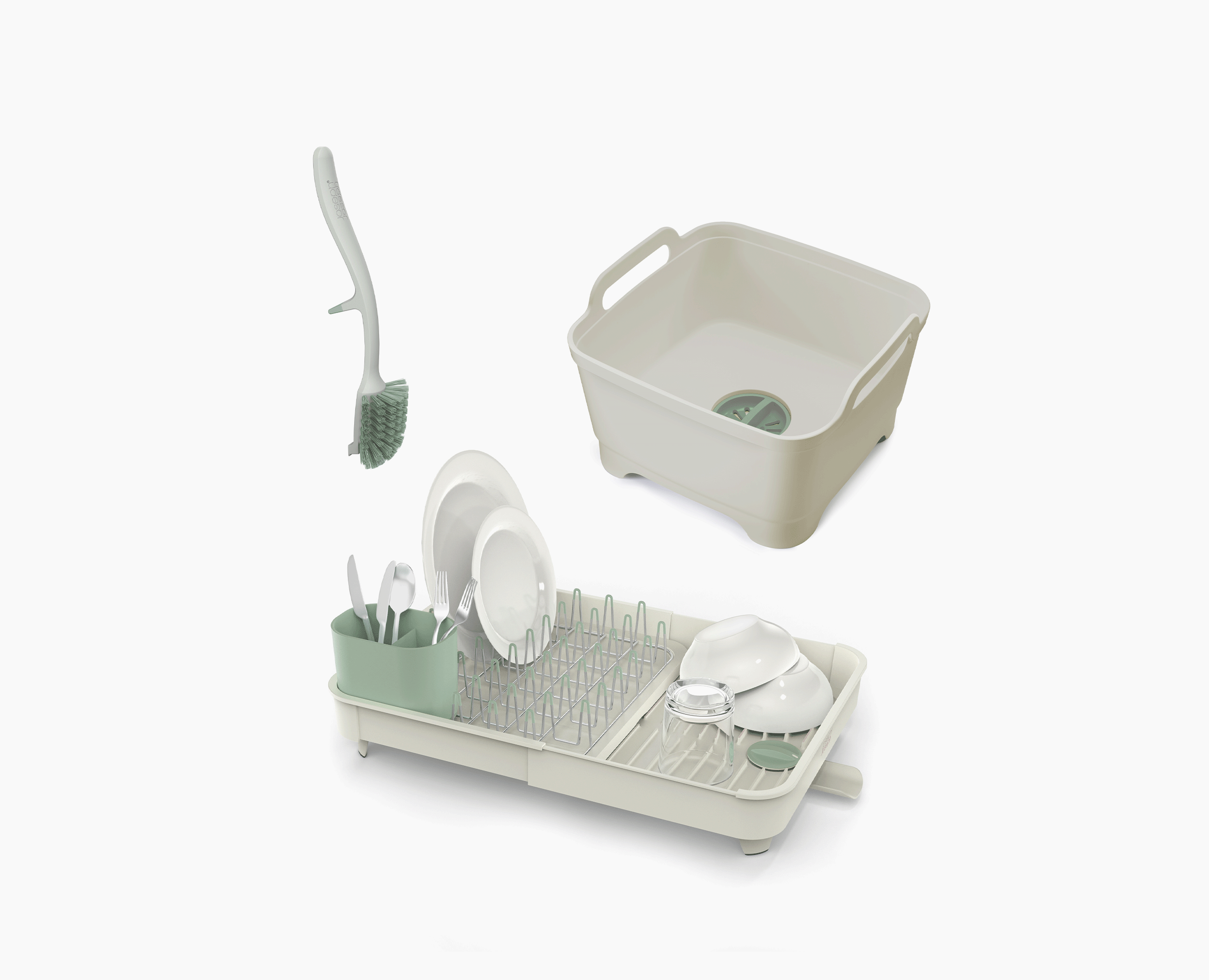 joseph-joseph-stone-green-drainer-washing-up-bowl-brush-set image 1