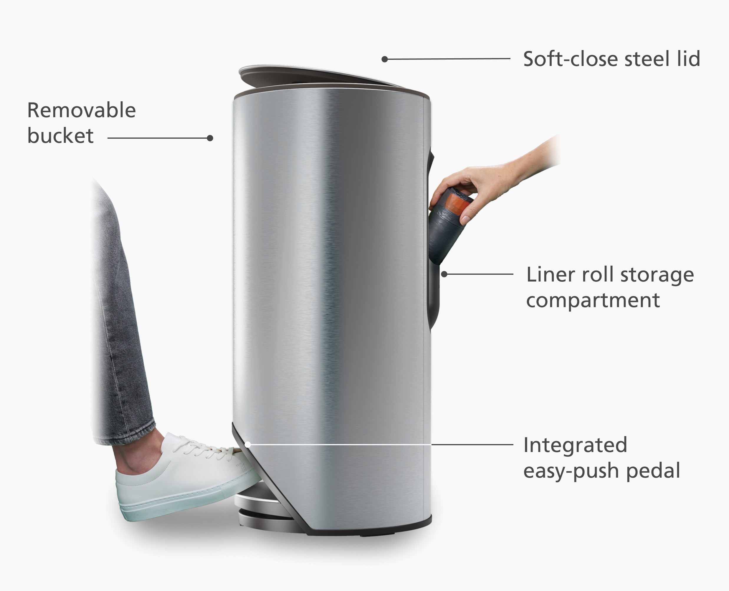 joseph-joseph-arc-30l-easy-push-stainless-steel-pedal-bin image 4