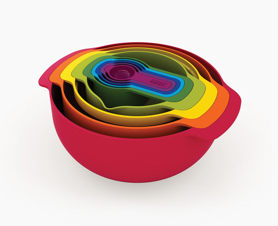 joseph-joseph-nest-9-plus-red-bowl-set-with-measuring-cups-and-colander image 1