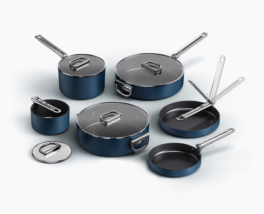 joseph-joseph-space-folding-handle-ceramic-non-stick-6-piece-blue-cookware-set image 1