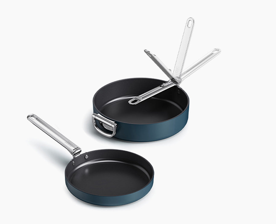 joseph-joseph-space-folding-handle-ceramic-non-stick-2-piece-blue-frying-pan-set image 1