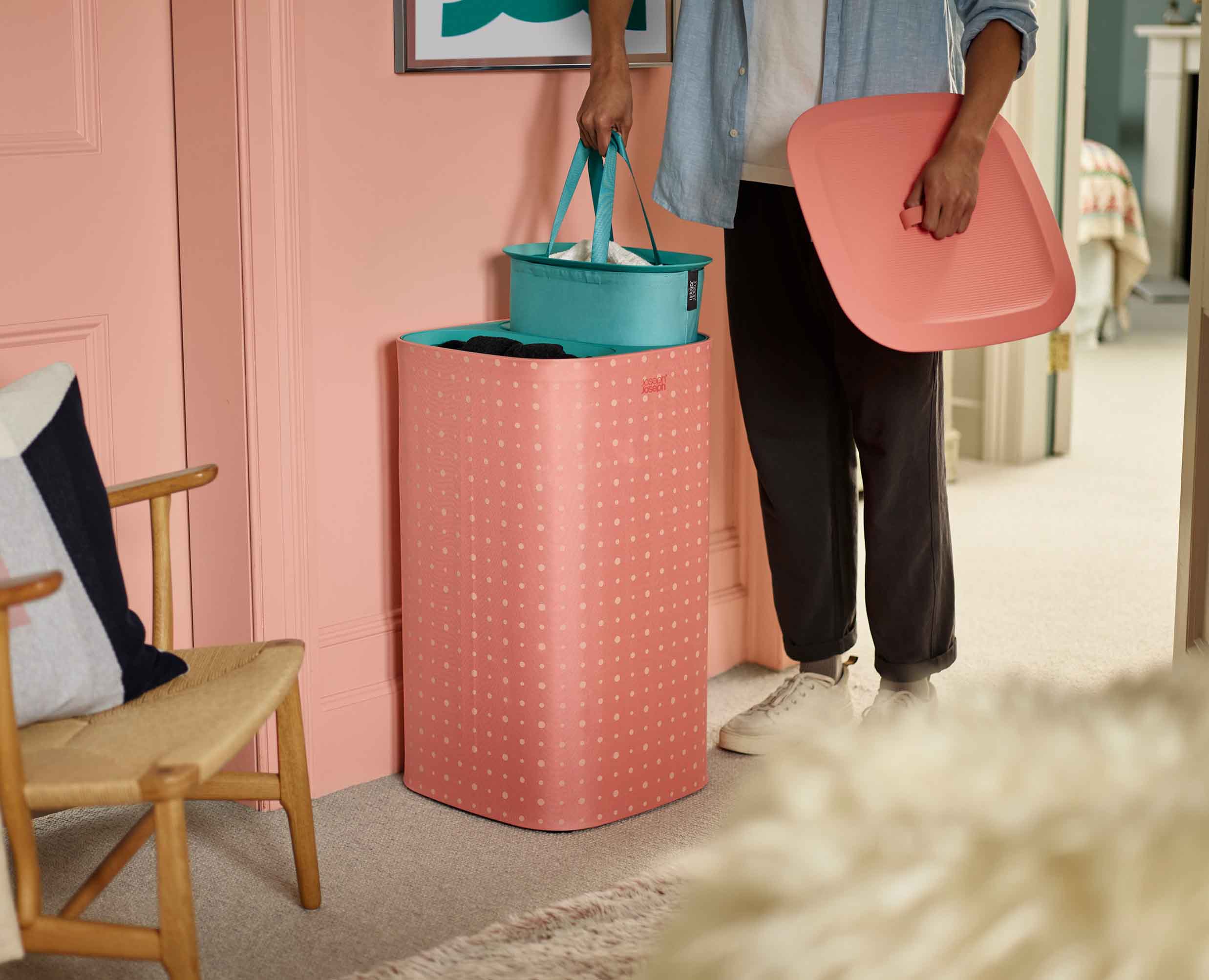 joseph-joseph-tota-pop-60l-coral-laundry-separation-basket image 3