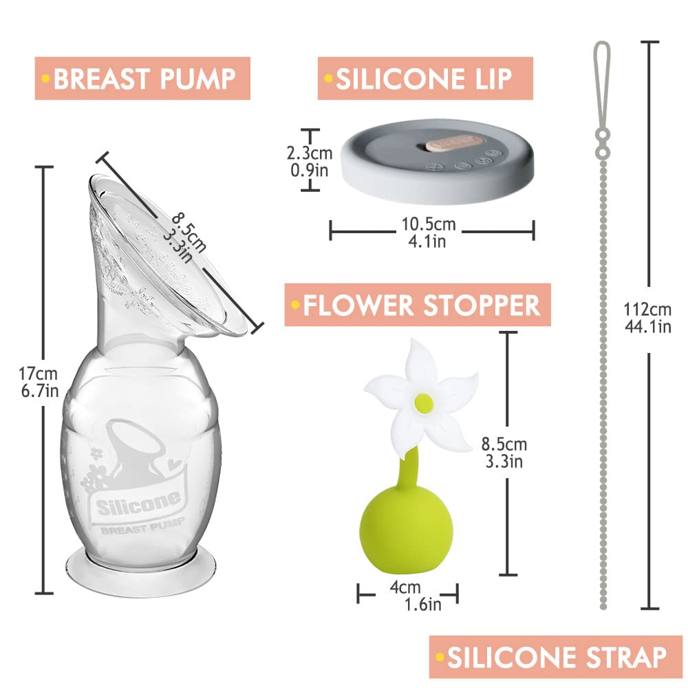 haakaa-manual-breast-pump-150ml-with-flower-stopper-silicone-lid-silicone-strap- image 2