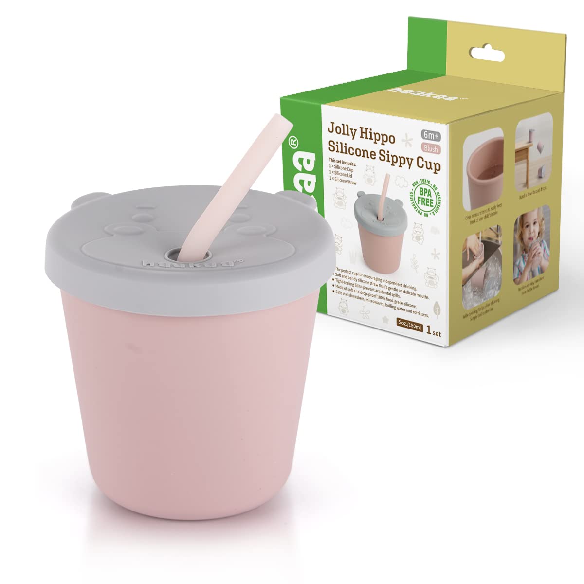 haakaa-jolly-hippo-silicone-straw-cup-5oz-2-in-1-baby-training-cup-with-snack-co image 8