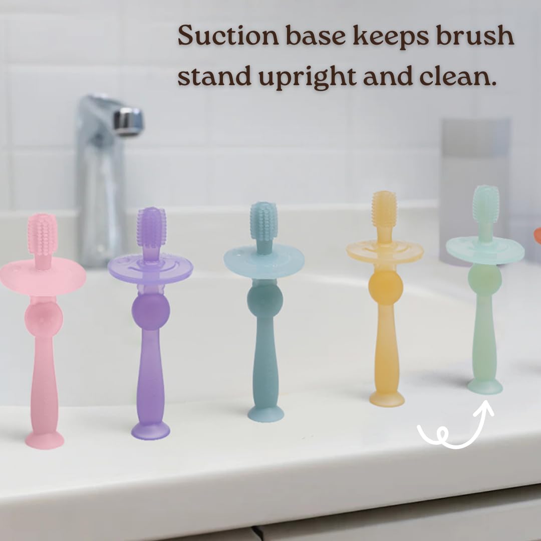 haakaa-360-silicone-baby-toothbrush-with-suction-base-lime image 5