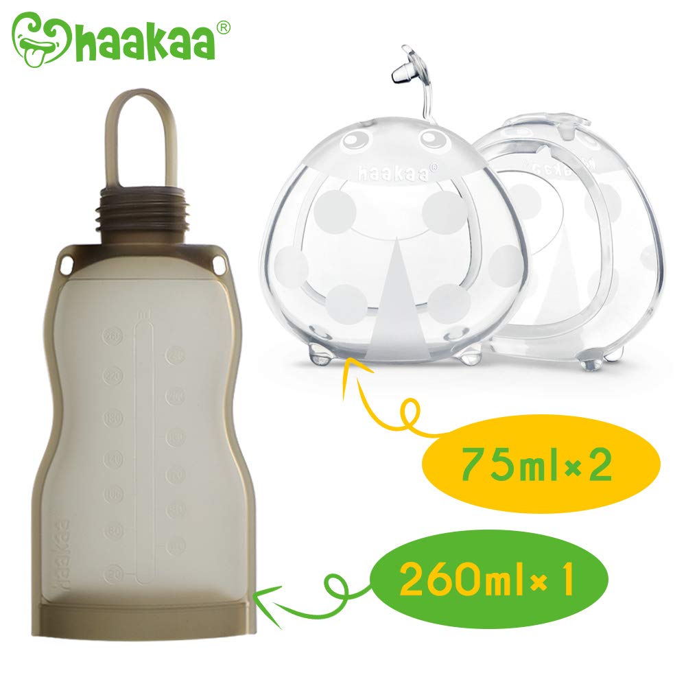 haakaa-manual-breast-pump-with-bag-combo-2-ladybug-collectors-260ml-storage-bag image 2