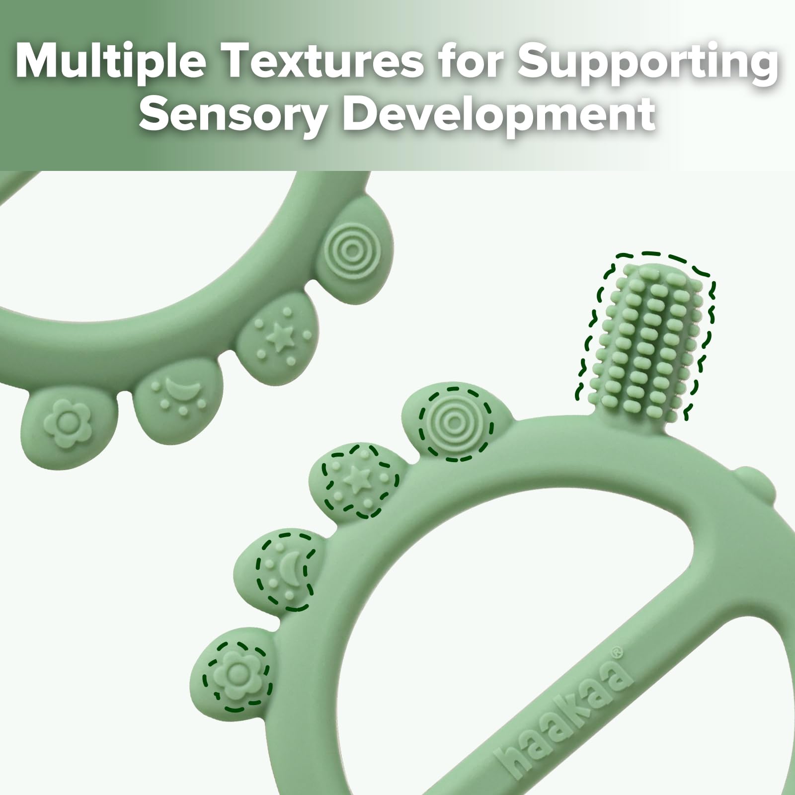 haakaa-silicone-crab-baby-teether-with-360-toothbrush-head-pea-green image 2