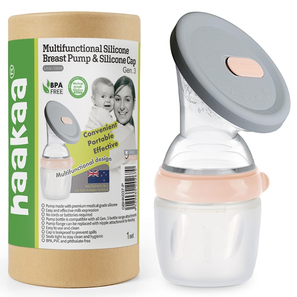haakaa-gen-3-manual-breast-pump-silicone-milk-collector-with-lid-5-4oz-160ml-pea image 1