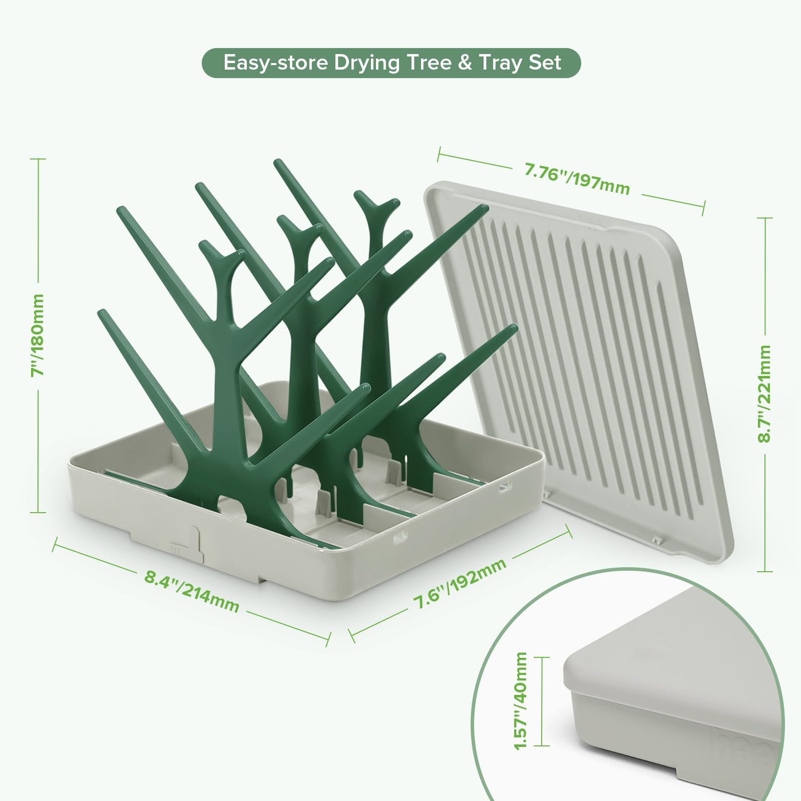 haakaa-portable-baby-bottle-drying-rack-with-tray-foldable-green image 4