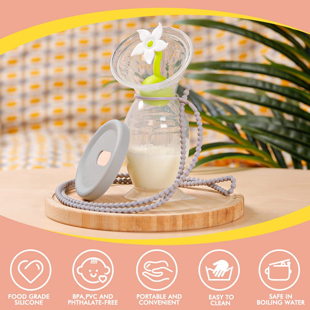 haakaa-manual-breast-pump-150ml-with-flower-stopper-silicone-lid-silicone-strap- image 4