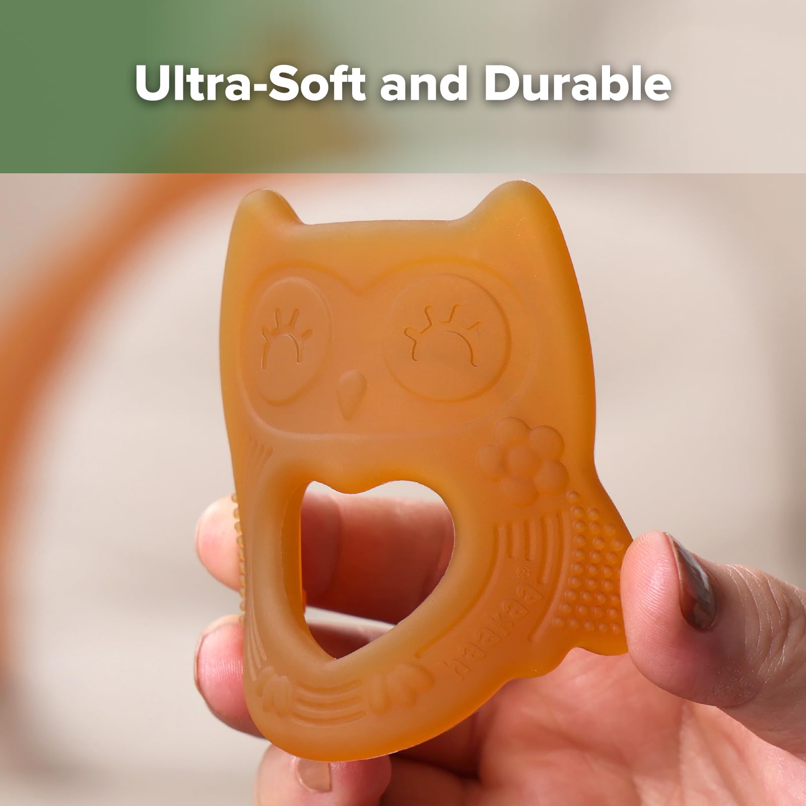 haakaa-silicone-owl-teether-food-grade-smiling-teething-toy-for-infants-bpa-free image 3