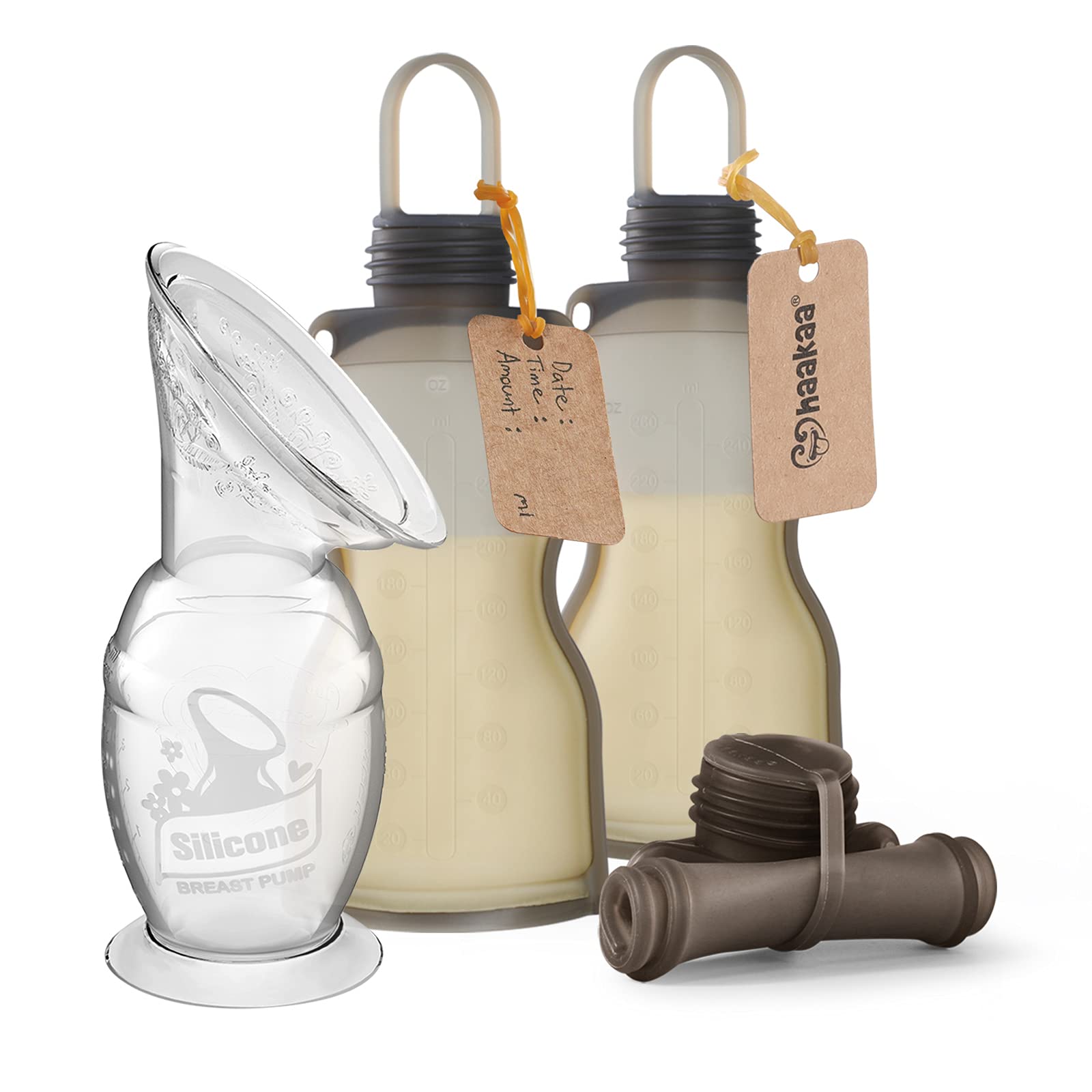 haakaa-silicone-manual-breast-pump-5-4-oz-reusable-breastmilk-storage-bag-9oz-se image 1