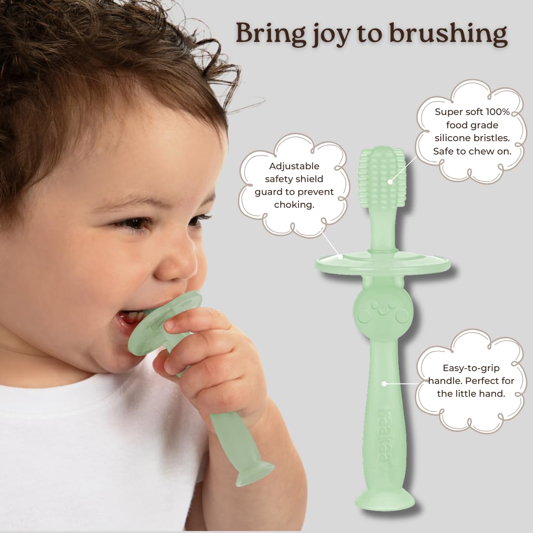 haakaa-360-silicone-baby-toothbrush-with-suction-base-lime image 3