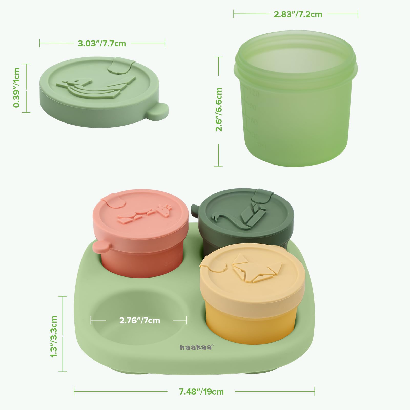 haakaa-silicone-baby-food-containers-with-animal-lids-and-tray-4-oz-120-ml-4-pac image 8