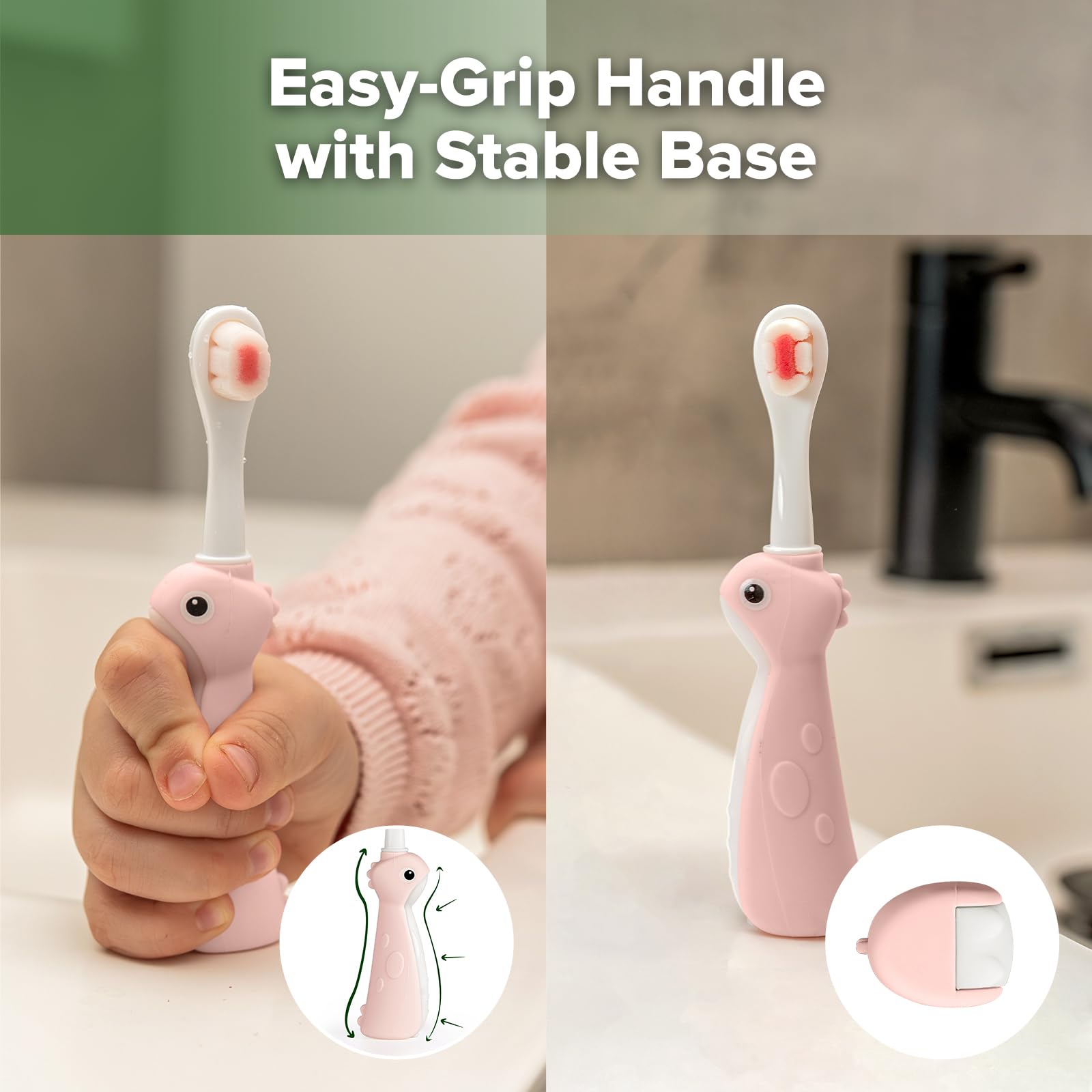haakaa-dinosaur-toothbrush-for-toddlers-2-4-soft-bristles-silicone-handle-pink image 6
