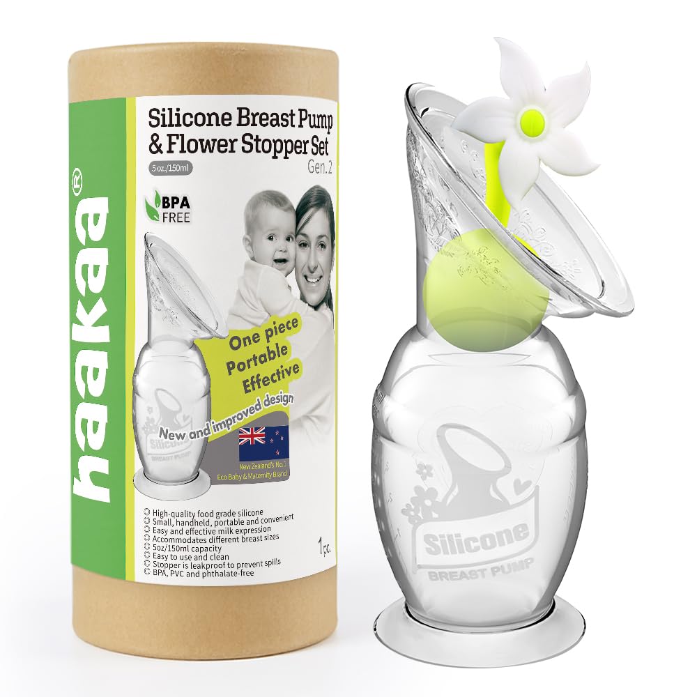 haakaa-manual-breast-pump-silicone-with-suction-base-and-flower-stopper-5oz-150m image 1